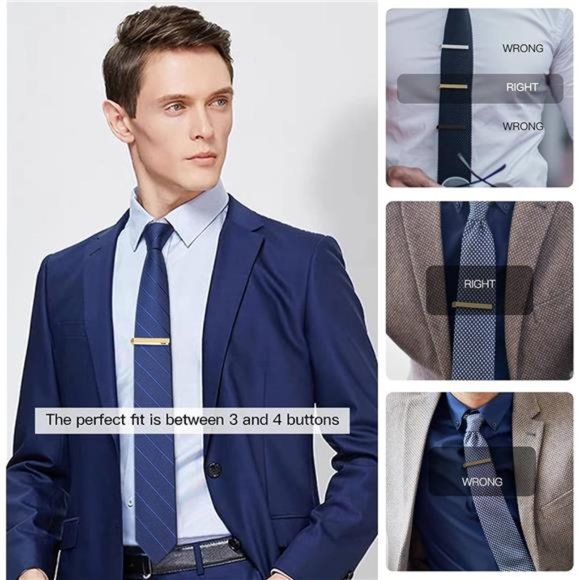 Tie Clip 3Pcs Gold Silver Black, Classic Tie Clips for Men Business - Picture 3 of 7